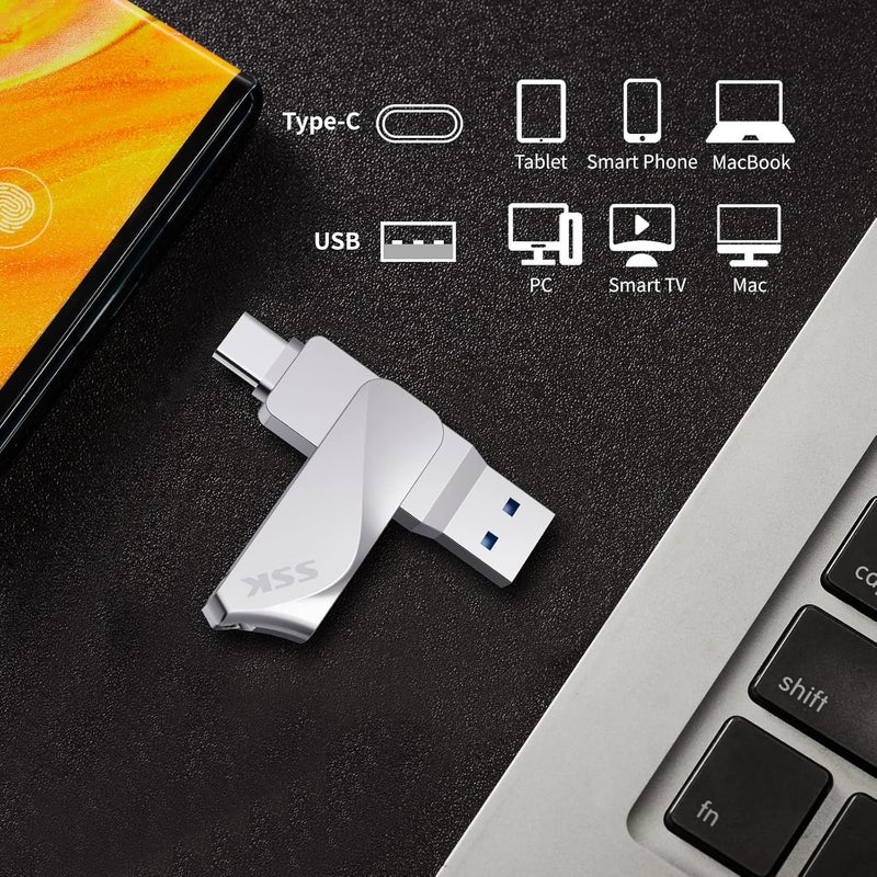 SSK ذاكرة فلاش USB C سعة 64 جيجابايت، ذاكرة مزدوجة 2 في 1 OTG USB A 3.2 الجيل 1+ نوع C، ذاكرة فلاش، سرعة نقل تصل إلى 200 ميجابايت/ثانية، ذاكرة صور للهواتف/tablets/Mac/لابتوب - Image 5